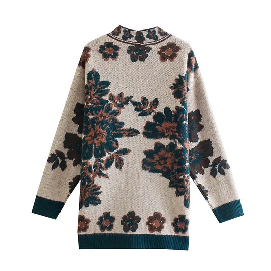 Cardigan Tejido Jacquard Vintage Largo - Suéter Elegante de Punto - Image 2