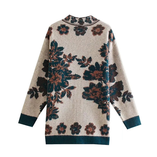 Cardigan Tejido Jacquard Vintage Largo - Suéter Elegante de Punto - Image 2