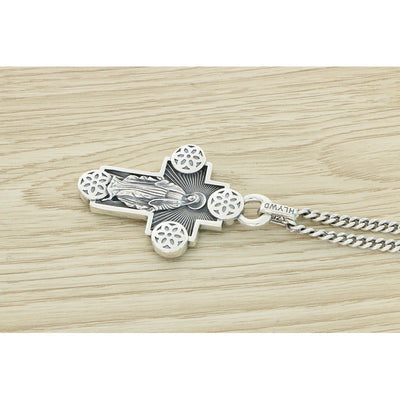 Collar de Plata Esterlina con Colgante Cruz y Flor de Cerezo Vintage Unisex - Image 3