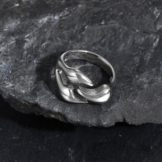 Anillo de Acero Inoxidable con Diseño Geométrico Irregular para Hombre - Image 9