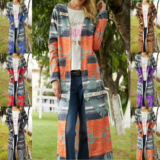 Abrigo Trench Largo Estampado Geométrico Talla Grande Ajustado y Abrigado - Image 14