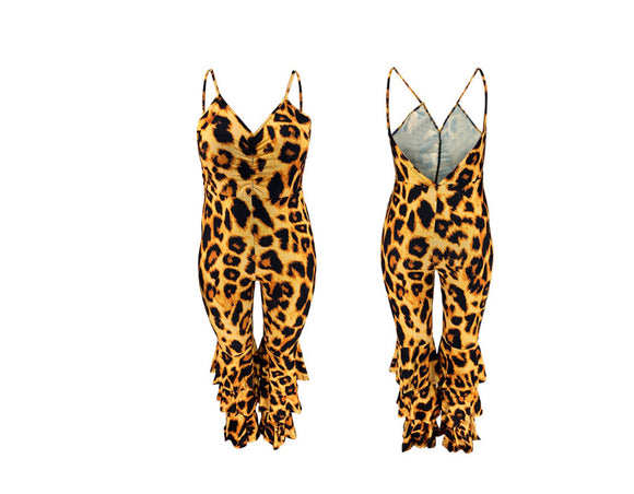 Jumpsuit Oversize para Mujer con Escote V en la Espalda y Estampado Leopardo Sexy