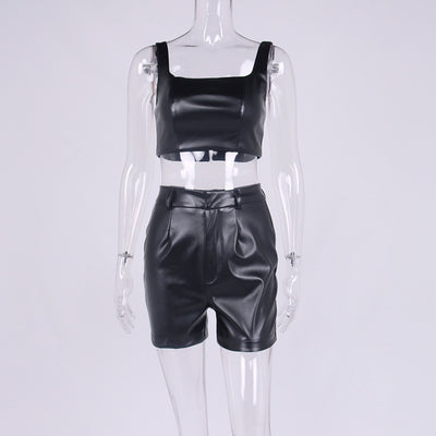Conjunto de Dos Piezas: Chaleco Crop y Pantalón de Cuero - Image 7