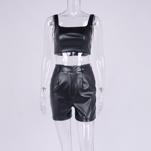 Conjunto de Dos Piezas: Chaleco Crop y Pantalón de Cuero - Image 7