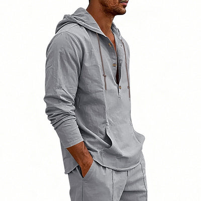 Camisa Hoody de Lino Transpirable para Hombre - Manga Larga Casual - Image 20