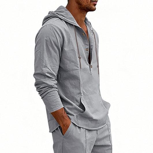 Camisa Hoody de Lino Transpirable para Hombre - Manga Larga Casual - Image 20