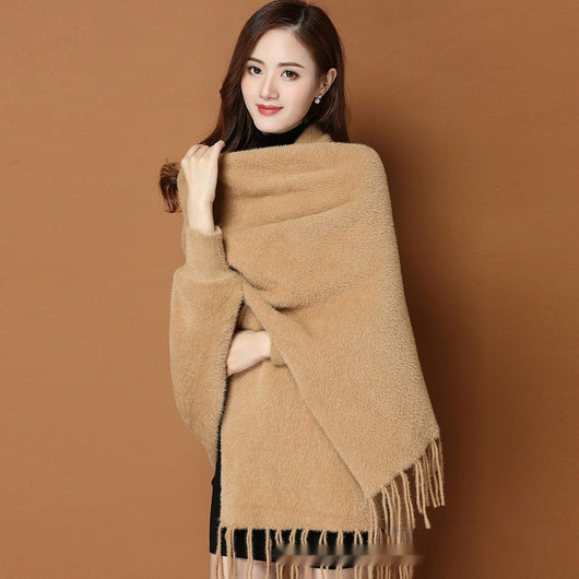 Chal Grueso de Invierno con Mangas de Visón Sintético - Bufanda Clásica para Mujer - Image 6
