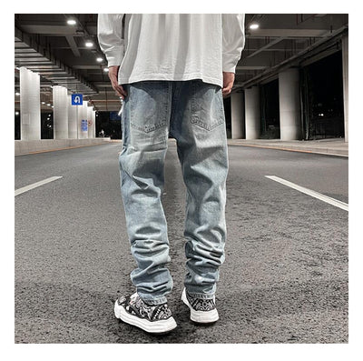 Jeans Rectos Casuales para Hombre con Diseño Floral Quemado y Lavado Industrial - Image 13