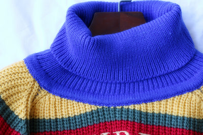 Suéter Cuello Alto Rayas Arcoíris con Bordado de Letras - Pullover Holgado Casual para Mujer - Image 14