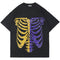 Camiseta Estampada Caveira Floral Gola Redonda Efeito Desgastado Retrô