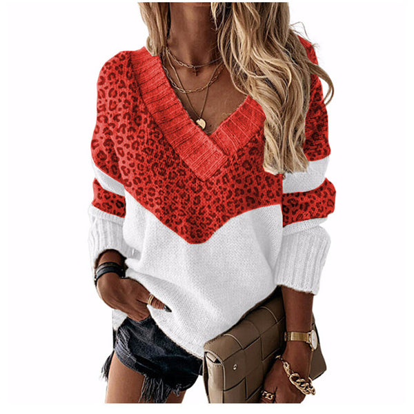 Suéter de Rayas con Estampado de Leopardo - Colección Otoño Invierno