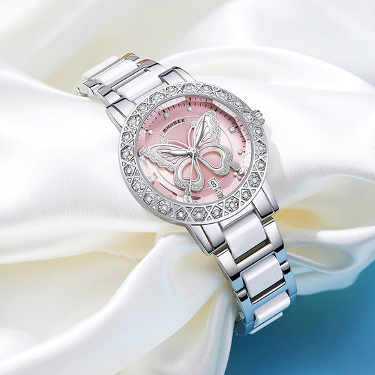 Reloj de Lujo para Mujer con Diamantes y Calendario - Acero Inoxidable