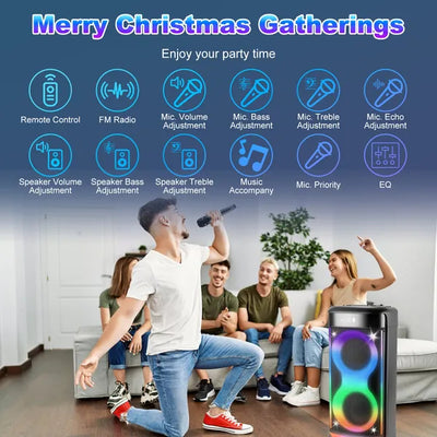 Parlante Portátil Inalámbrico para Fiestas con Micrófono y Luces LED - Image 36