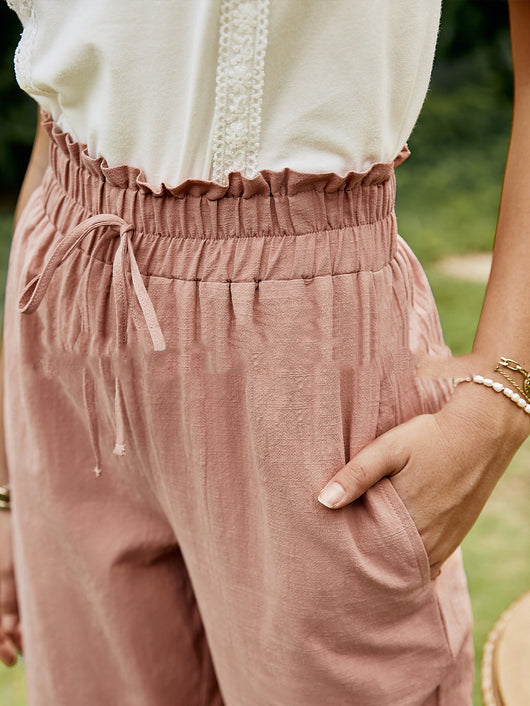 Pantalón Holgado de Cintura Alta con Rayas Horizontales y Cinturón - Image 2