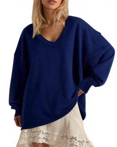Blusa Suelta de Cuello V y Manga Larga en Colores Lisos para Mujer - Image 14