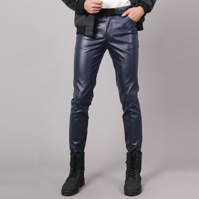 Pantalones Slim Fit de Cuero Coreano para Hombre - Image 13