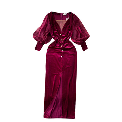 Vestido Vintage de Terciopelo Lujo Accesible con Mangas Farol - Image 5