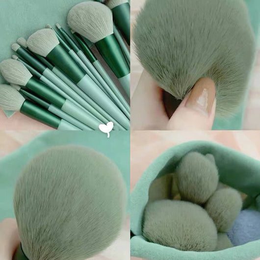 Set de 13 Brochas de Maquillaje Verde Secado Rápido Súper Suaves para Rubor y Polvos - Image 7