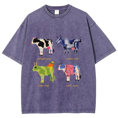 Playera Retro de Algodón con Estampado Divertido de Vaca para Hombre - Image 16