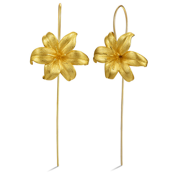 Aretes de Plata Esterlina S925 Flor de Lirio para Mujer