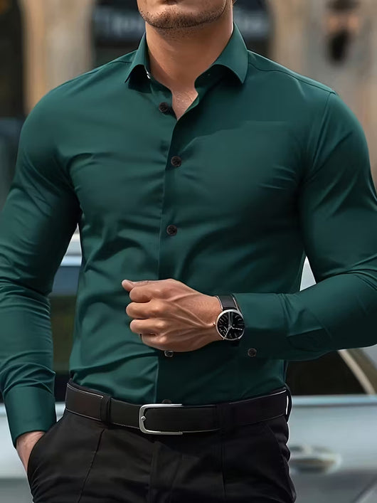 Camisa Social Elástica de Cuatro Direcciones para Hombre Talla Grande Blanco - Image 6