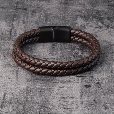 Pulsera de Cuero Multicapa con Aleación para Hombre - Diseño Negro Elegante - Image 5