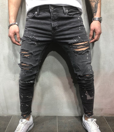 Jeans Skinny Ajustados para Hombre con Dobladillo Deshilachado y Pliegues - Image 8