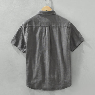 Camisa de Lino y Algodón Transpirable con Solapa de Manga Corta - Image 2