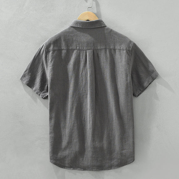 Camisa de Lino y Algodón Transpirable con Solapa de Manga Corta