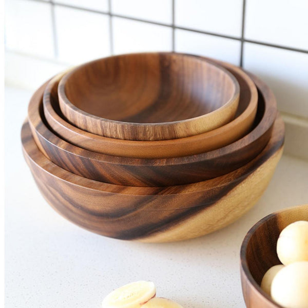 Tazón de Madera Natural para Frutas y Ensaladas - Recipiente Versátil para Hogar y Restaurante