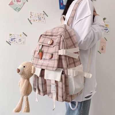 Mochila Escolar Coreana de Gran Capacidad Estilo Preppy Cuadriculada - Image 11