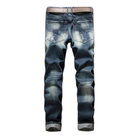Jeans Slim Rectos Tinta Salpicada Estilo Vintage - Image 3