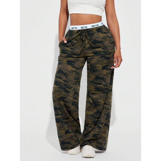 Pantalones Anchos Casual con Estampado de Letras para Mujer - Image 9