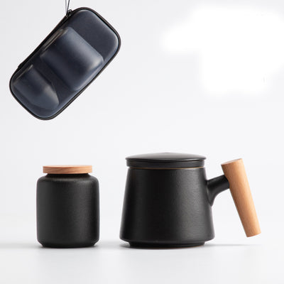 Taza de Cerámica Minimalista para Oficina con Mango de Madera - Image 4