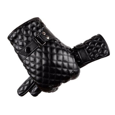 Guantes de Cuero PU para Hombre con Bordado de Enrejado - Image 7