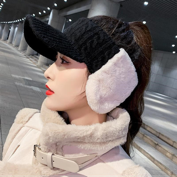 Gorro de Lana Tejido para Mujer con Protección de Terciopelo - Otoño e Invierno