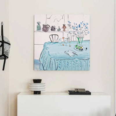 Mesa de Comedor Nórdica Pintada a Mano con Textura Artesanal - Image 6