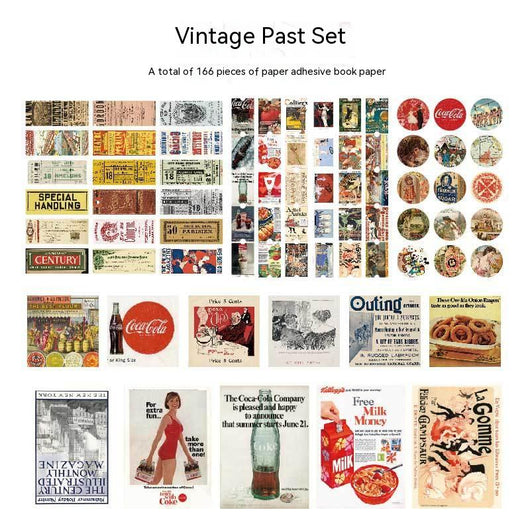 166 vintage-style decorative stickers featuring retro advertisements, tickets, and illustrations for scrapbooking and journaling. - Image 3