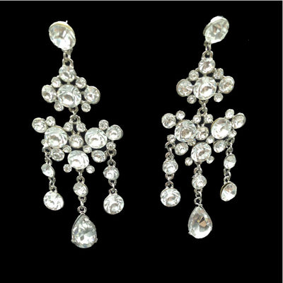 Sparkling rhinestone and crystal bridal jewelry set with a statement necklace and matching chandelier earrings. - Image 6