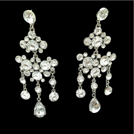 Sparkling rhinestone and crystal bridal jewelry set with a statement necklace and matching chandelier earrings. - Image 6