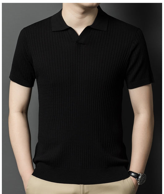 Camiseta de Seda Mulberry para Hombre - Cuello Solapa Manga Corta Lujo Casual - Image 24