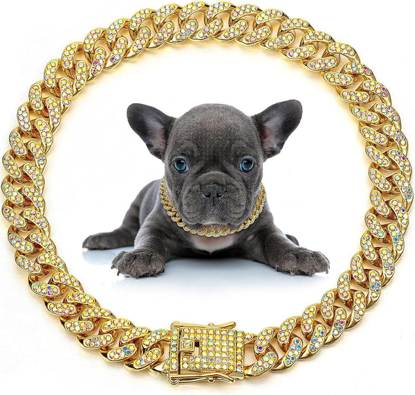 Collar de Cristal para Mascotas - Cadena Metálica Elegante para Perros y Gatos