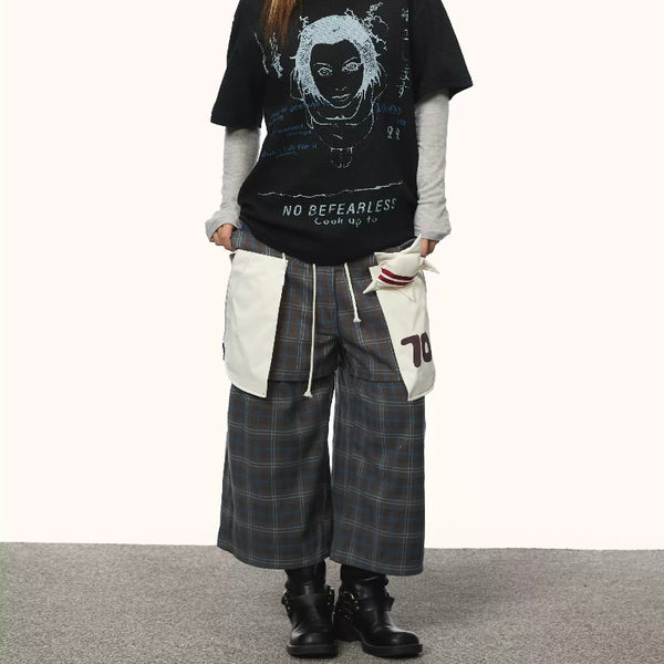 Pantalones Cargo Plaid Falsa Dos Piezas para Mujer Verano
