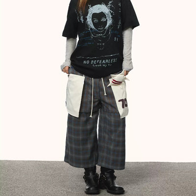 Pantalones Cargo Plaid Falsa Dos Piezas para Mujer Verano