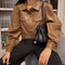 Chaqueta de Cuero Cropped para Motociclista - Primavera y Otoño