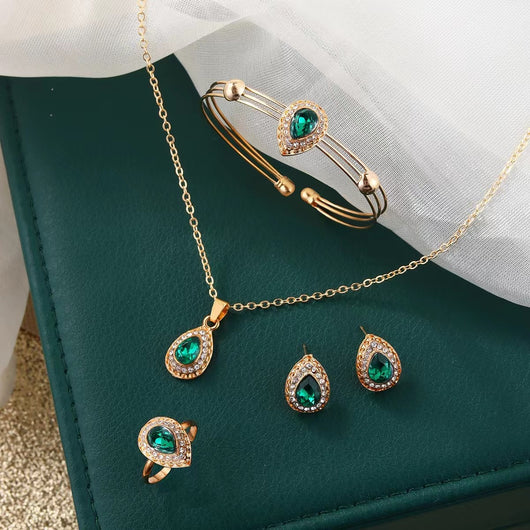 Conjunto de Joyería Mujer Serie Gota de Agua con Gemas - Collar, Aretes, Anillo y Pulsera - Image 11