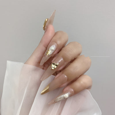 Uñas Postizas Largas Efecto Té con Leche - Lujo y Elegancia - Image 10