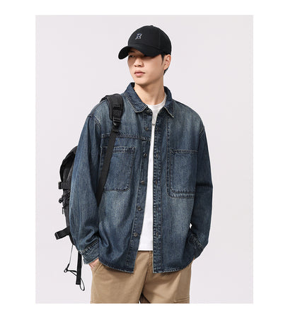 Camisa Denim Retro de Manga Larga Estilo Casual Americano - Image 14