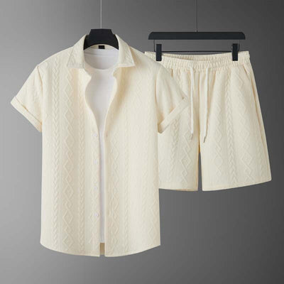 Conjunto de Camisa y Shorts con Patrón de Diamantes para Hombre - Image 8