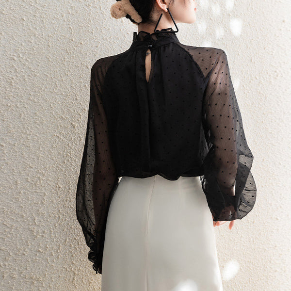 Blusa Larga de Gasa con Lunares para Mujer